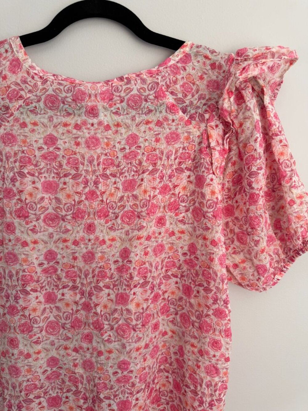 Hester & Orchard Pink Floral Ruffle Button Up Blouse 100% Cotton Feminine - Picture 10 of 11